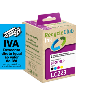 RECYCLECLUB Tinteiro Remanufaturado Compatível com Brother LC223, Pack 4, Preto, Amarelo, Azul e Magenta, K10388RC
