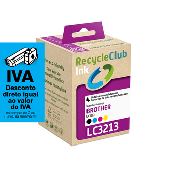RECYCLECLUB Tinteiro Remanufaturado Compatível com Brother LC3213, Pack 4, Preto, Amarelo, Azul e Magenta, K10199RC