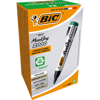 BIC Marcador Permanente 2000, Ponta Acrílica Cónica 1,7 mm, Verde, Caixa 12 Unidades