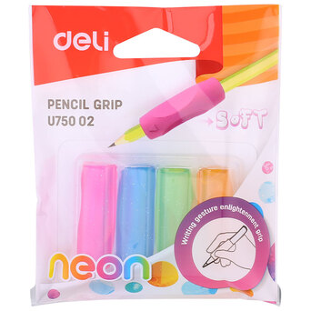 DELI Grip para Lápis, Sortido Neon, Embalagem de 4 Unidades