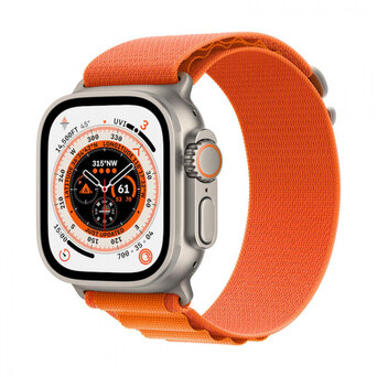 APPLE Smartwatch Watch Ultra GPS + Cellular, 49 mm, Caixa em Titânio Natural Cinzento e Bracelete Loop Alpine Laranja, Tamanho Médio