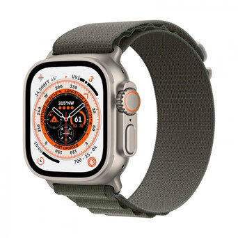 APPLE Smartwatch Watch Ultra GPS + Cellular, 49 mm, Caixa em Titânio Natural Cinzento e Bracelete Loop Alpine Verde, Tamanho Médio (145 a 190 mm)