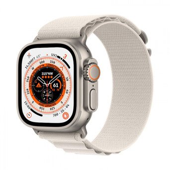 APPLE Smartwatch Watch Ultra GPS + Cellular, 49 mm, Caixa em Titânio Natural Cinzento e Bracelete Loop Alpine Branco Luz das Estrelas, Tamanho Médio (145 a 190 mm)