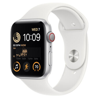 APPLE Smartwatch Watch SE GPS+Cellular, Caixa em Alumínio  Prateada de 44 mm, com Bracelete Desportiva Branco, Regular