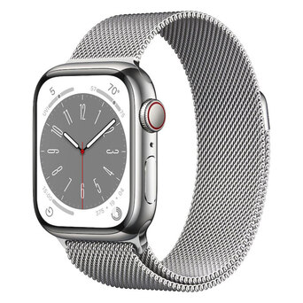 APPLE Smartwatch Watch Series 8 GPS + Cellular, Caixa em Aço Inoxidável Prateada de 41 mm, com Bracelete Loop Milanesa, Prateada