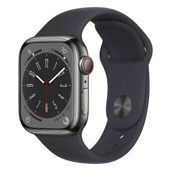 APPLE Smartwatch Watch Series 8 GPS + Cellular, Caixa em Aço Inoxidável Cinza Grafite de 41 mm, com Bracelete Desportiva Preto Meia-Noite, Regular