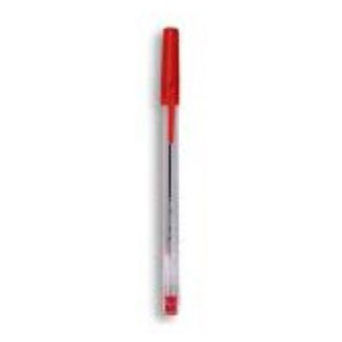 MAB Esferográfica Stick, Ponta de 0,7 mm, Corpo Transparente, com Clipe, Tinta Vermelha