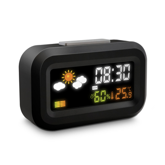 METRONIC Despertador Digital 477340, Visor LCD a Cores, 57 x 90 x 27 mm, Ideal para Viagem, Preto