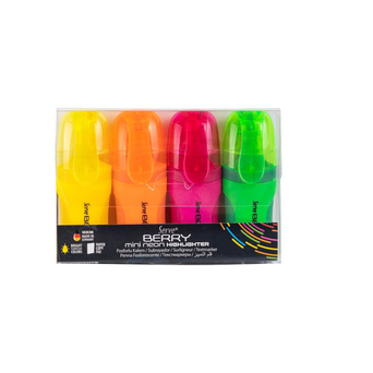 SERVE Mini Marcador Fluorescente Berry®, Ponta Cinzel 2-5 mm, Cores Sortidas, 4 Unidades