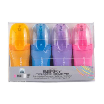 SERVE Mini Marcador Fluorescente Berry®, Ponta Cinzel 2-5 mm, Cores Pastel Sortidas, 4 Unidades