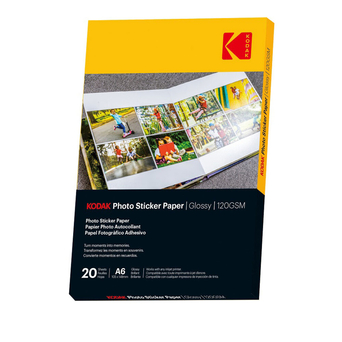 KODAK Papel Fotográfico Autoadesivo Sticker, A6, 120 g/m², Branco, Pack 20 Folhas