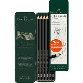 FABER-CASTELL Lápis de Grafite Matt Pitt, Caixa Metal com 6 Lápis