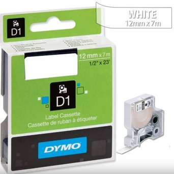 DYMO Fita Etiquetar D1, 12 mm x 7 m, Branco sobre Transparente